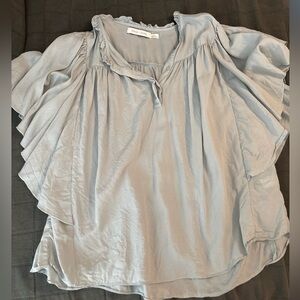 Women's Light Blue/Green Ruffled Top